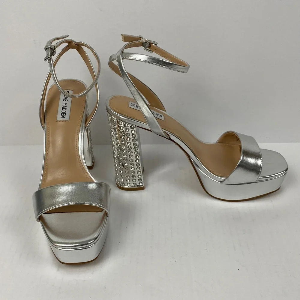 New Steve Madden Size 10 Lasher Silver Rhinestone‎ Platform Heels - Flaw*